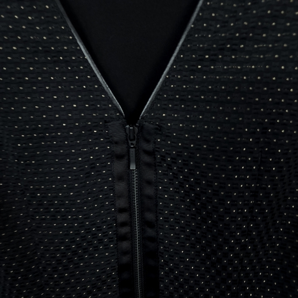 Madewell faux leather trim gold micro polka dot fit and flare dress size 6 - Picture 6 of 7